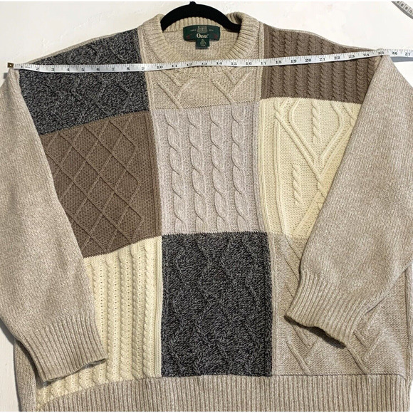 Vtg Orvis Dad Fisherman Sweater Cable Knit Color Block Crew Pullover Cotton XL - Picture 9 of 11